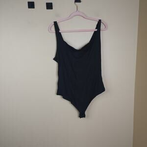 Skims Ribbed Stretch Cotton Bodysuit in Soot Size 4X